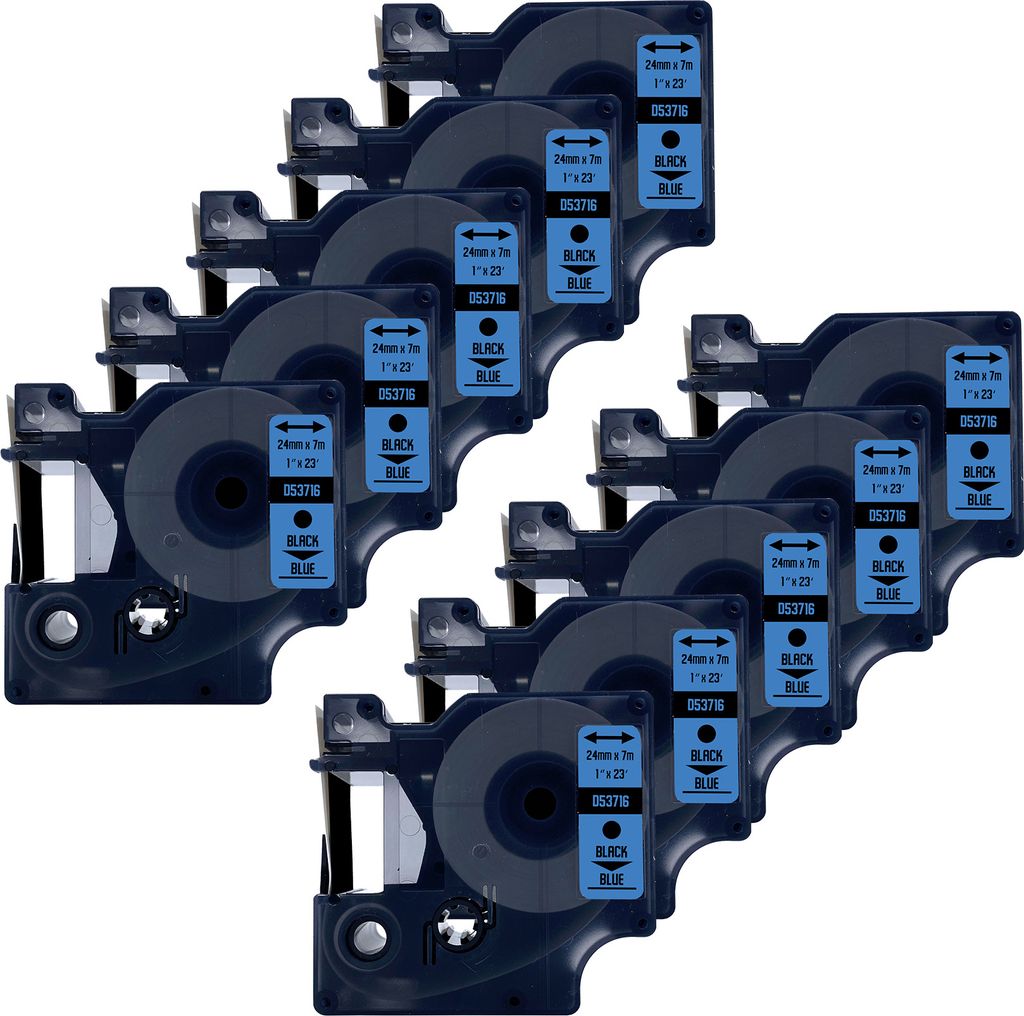 DULA Etikettenband - Kompatibel mit Dymo D1 53716 - 10 Stück - Schwarz auf blau - 24mm x 7m