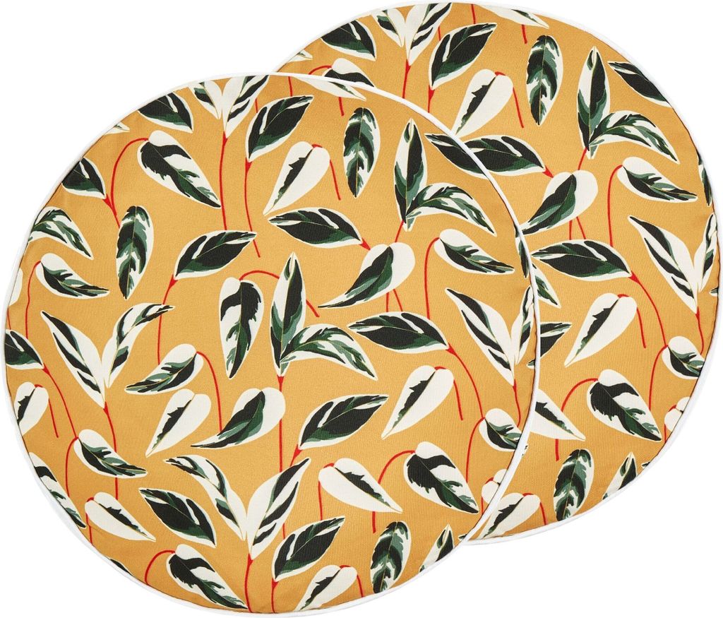 BELIANI Gartenkissen Gelb 40 cm Rund Blätter Muster Blatt Motiv für Garten Terrasse Outdoor