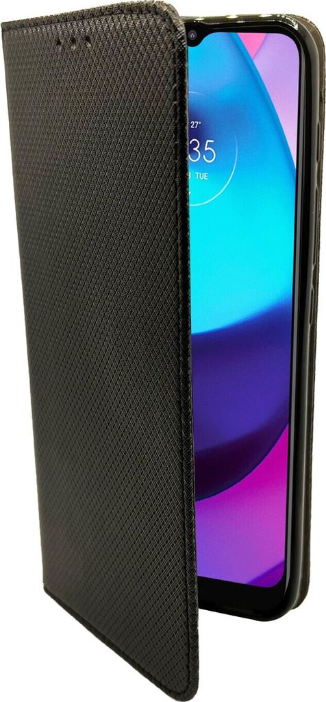 Elegante Buch-Tasche Hülle Smart Magnet kompatibel mit MOTOROLA MOTO E30 Leder Optik Wallet Book-Style Cover Schale Schwarz