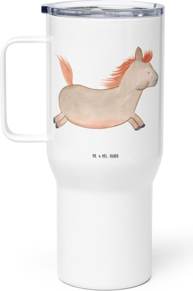 Mr. & Mrs. Panda thermosbecher Pferd Springen - Weiß - Geschenk, Pony, Mehrwegbecher, Stall, Kaffee-Thermobecher, Thermobecher, Pferdestall, Bauer...