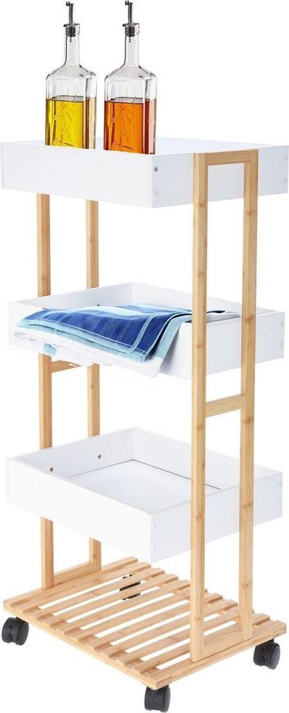 Excellent Houseware mobiler Küchenschrank, Bambus/MDF, 39x30x87 cm, weiß/braun