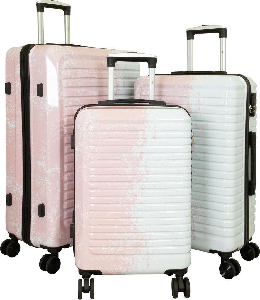 Hartschalen Trolley Set mit tollem Farbdesign Sierra Weiß-Pink Gr. M, L und XL