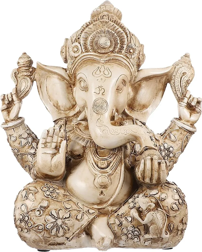 Statue Éléphant Ganesh Sculpture Artisanale Porte-Bonheur et Richesse