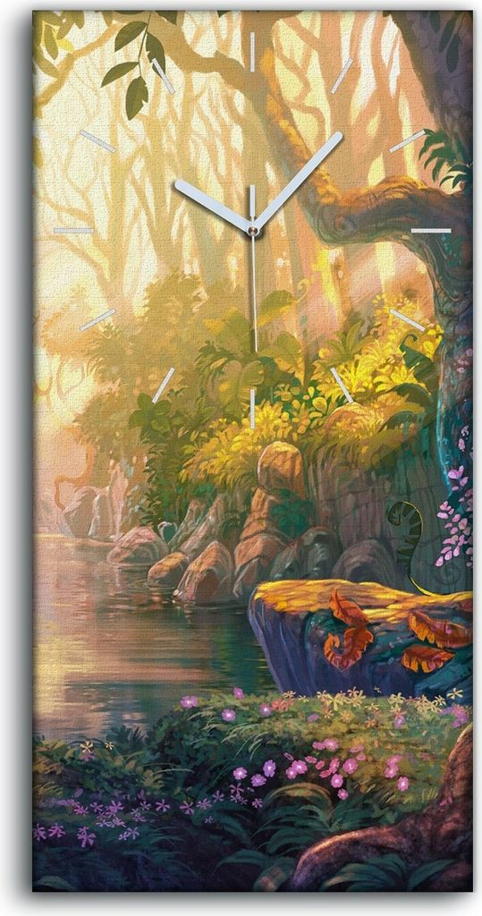 Dekor Leinwand Uhr Wandbilder 30x60 Malerei Fantasie Wald Bäume Fluss Blumen - weiße Hände