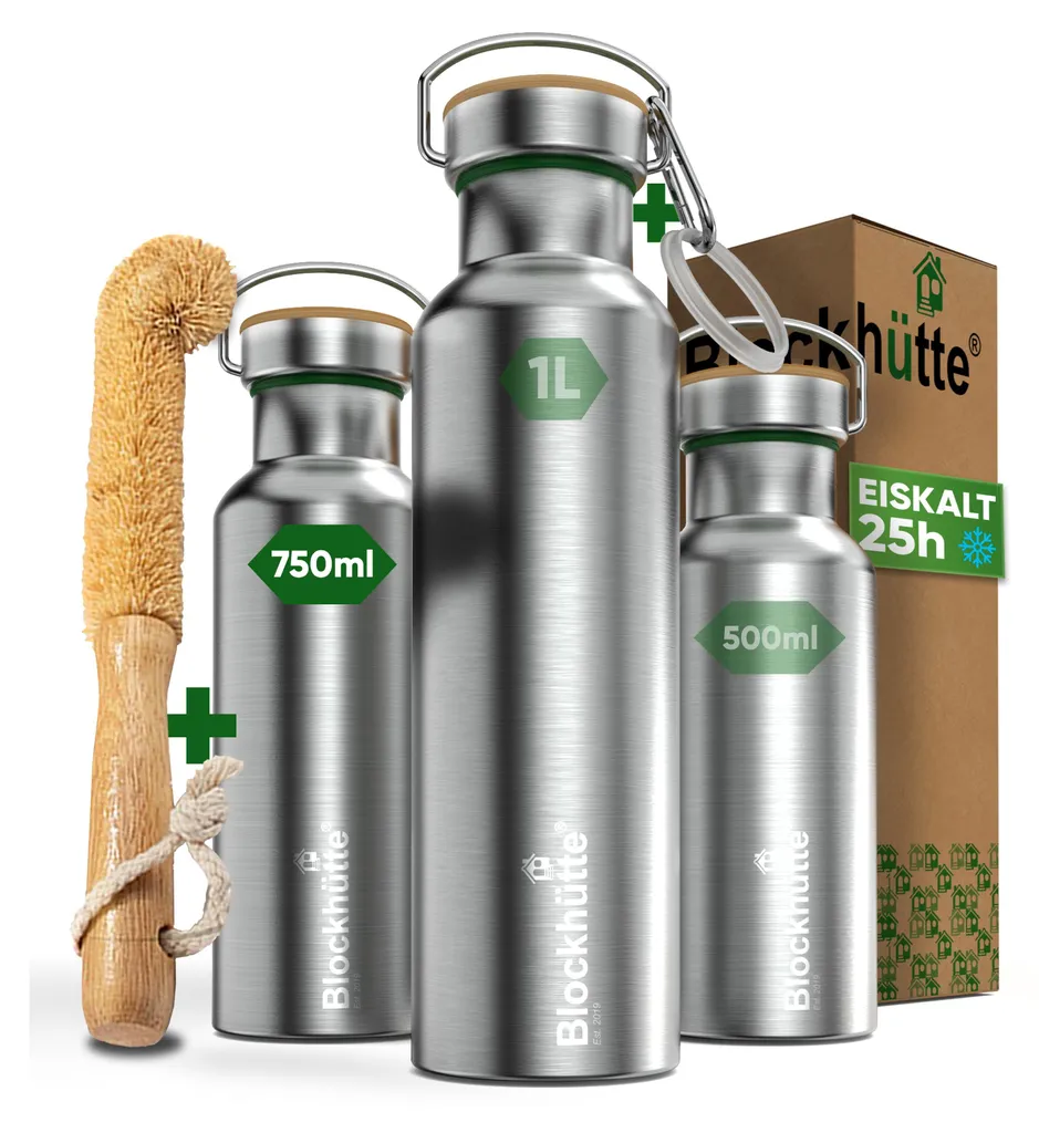 Blockhütte Edelstahl Trinkflasche 750ml Isoliert