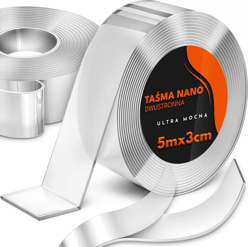 Kuketo | Nano Doppelseitiges Klebeband 5 m × 3 cm – Starke Montageband Wiederverwendbar – Transparent, Rückstandsfrei & Wasserfest