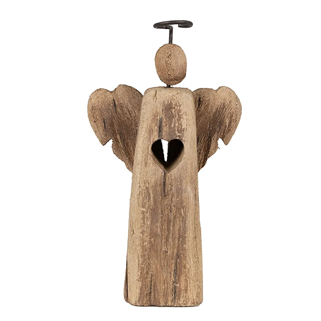 Statuette Ange Décorative en Bois Brun 22 cm pour Intérieur Cosy