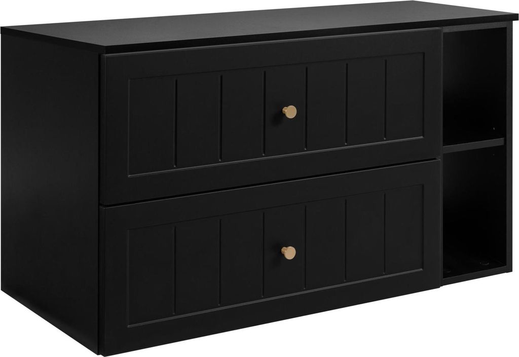 Rodan | Waschbeckenunterschrank - Schwarz - 80 cm - Soft-Close Schubladen - Regal Mit Ablagefläche