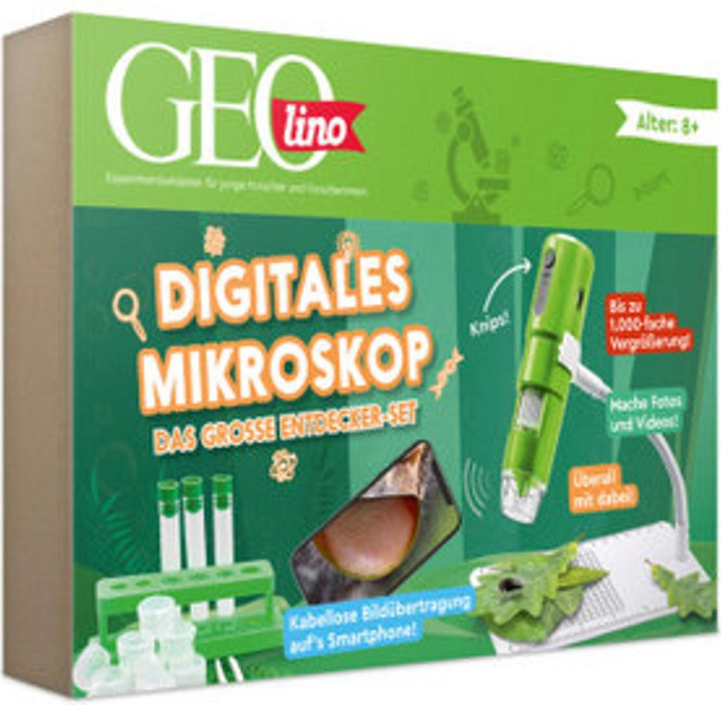 FRANZIS 67184 - GEOLINO Digitales Mikroskop, das große Entdecker-Set mit Experimentierideen für drinnen und draußen für Kinder ab 8 Jahren, ink...