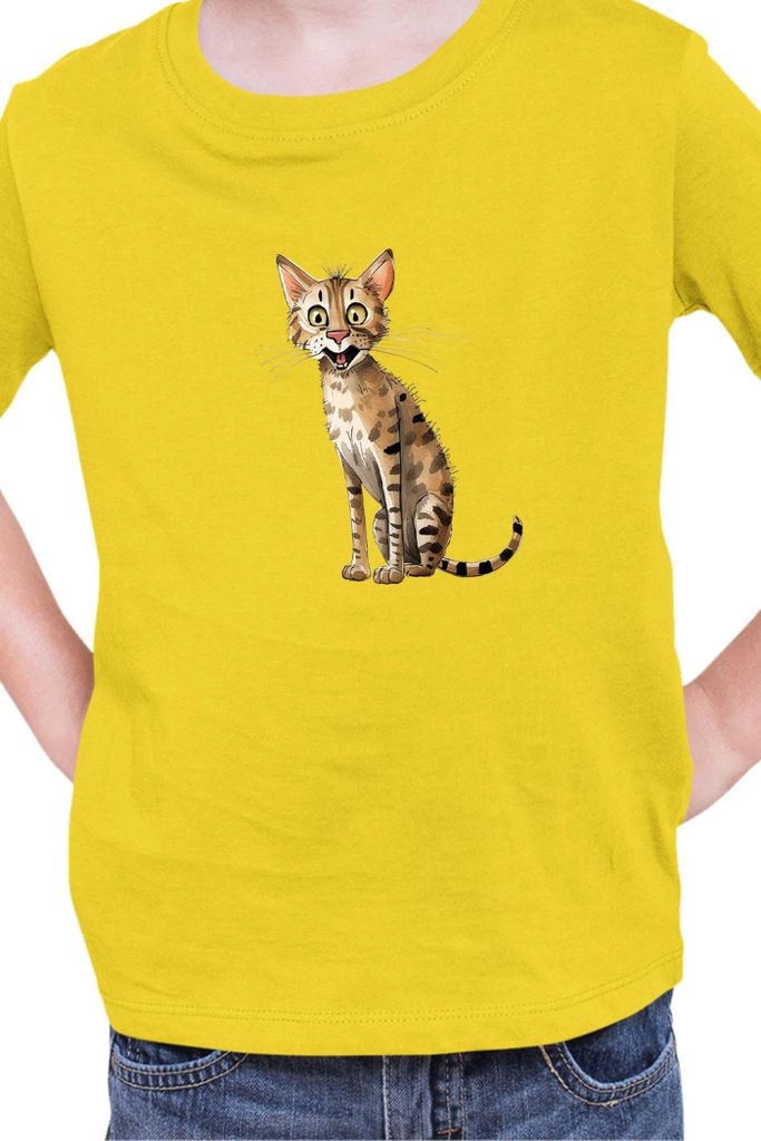 Kinder T-Shirt Funny Cats Breeds Savannah Cat, 3-4 Jahr - 104 / Gelb