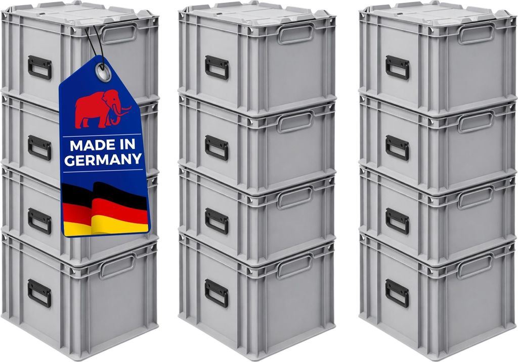 SuperSparSet 12x Eurobox NextGen Portable Germany | HxBxT 33,5x30x40cm | 30 Liter | Grau | Eurobehälter, Transportbox, Transportbehälter, Stapelb...