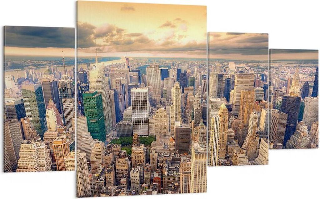 Bild auf Leinwand - Leinwandbild - Stadt Wolkenkratzer Amerika Innenstadt - 160x90cm - Wand Bild - Wanddeko - Leinwanddruck - Bilder - Kunstdruck -...