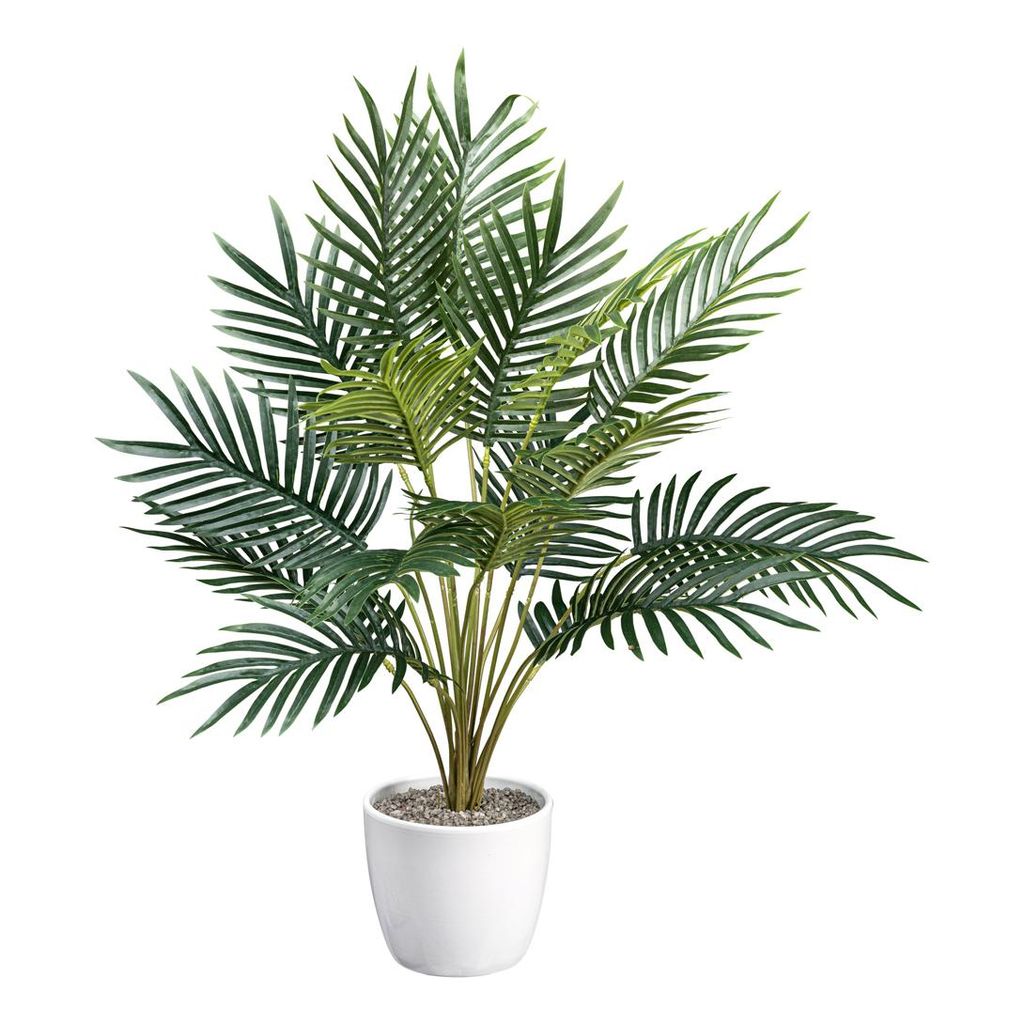 CREATIV green Künstliche Areca Palme 60cm - 18 naturgetreue Wedel & realitätsnaher Kies, künstliche Zimmerpflanzen