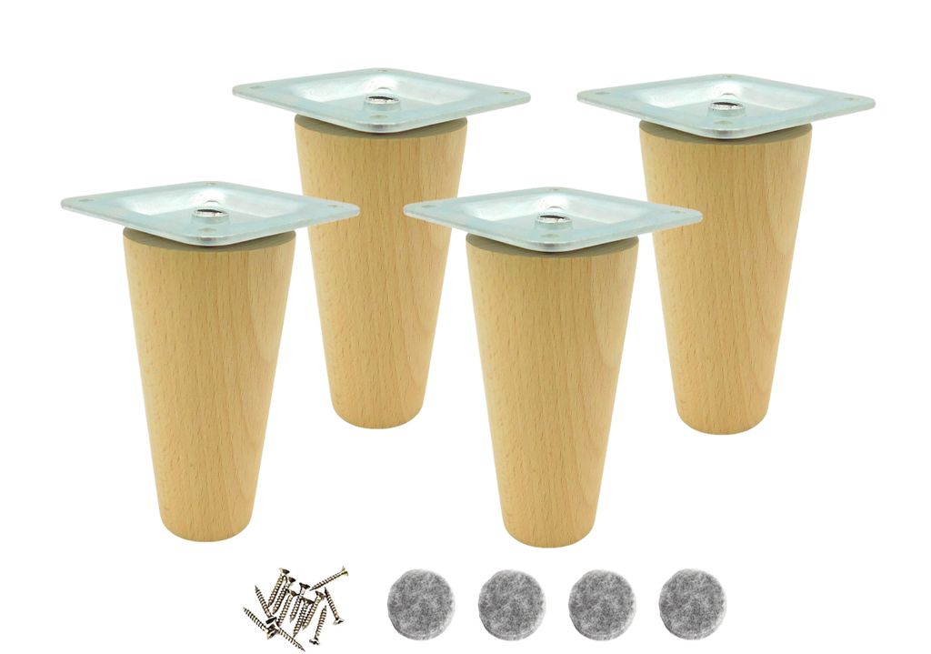 4x Holz Möbelfüße 9 cm – Buche lackiert, gerade Möbelbeine Produktbild 