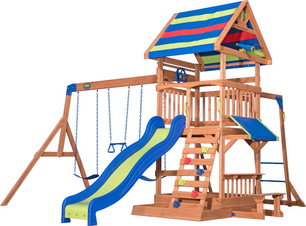 Backyard Discovery Spielturm Holz Northbrook | Spielplatz für Kinder mit Rutsche, Sandkasten, Schaukel und Picknicktisch | Schaukelset für den Ga...