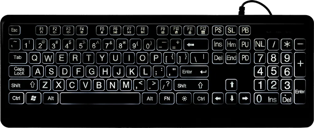 Clavier d'ordinateur USB pour malvoyants avec rétroéclairage LED blanc
