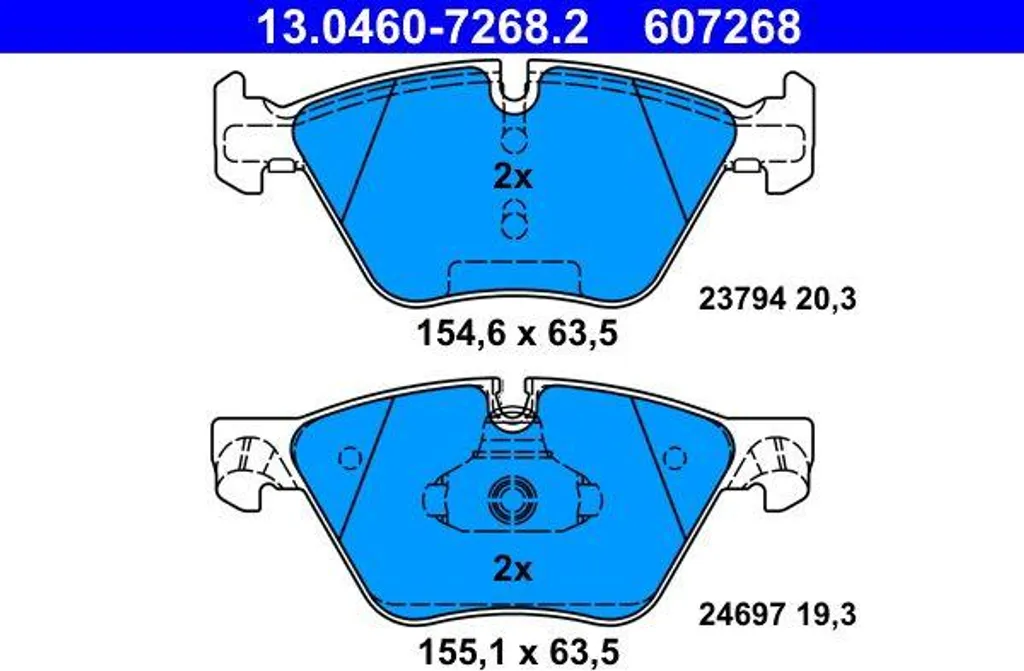 Jeu de plaquettes ATE 13.0460-7268.2 - Freinage silencieux OE 34116858047