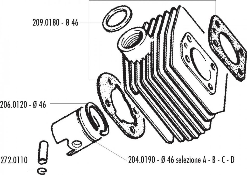 Kolben Satz Polini 70ccm 46mm (B) für MBK AV-10, AV-51, 92GT, M16