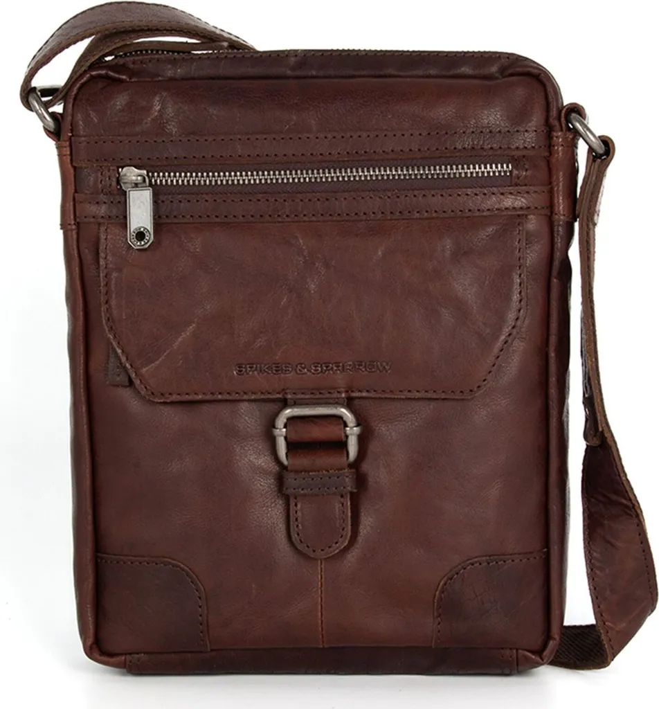 Sac Bandoulière Bronco en Cuir Véritable Marron avec Compartiment Tablette