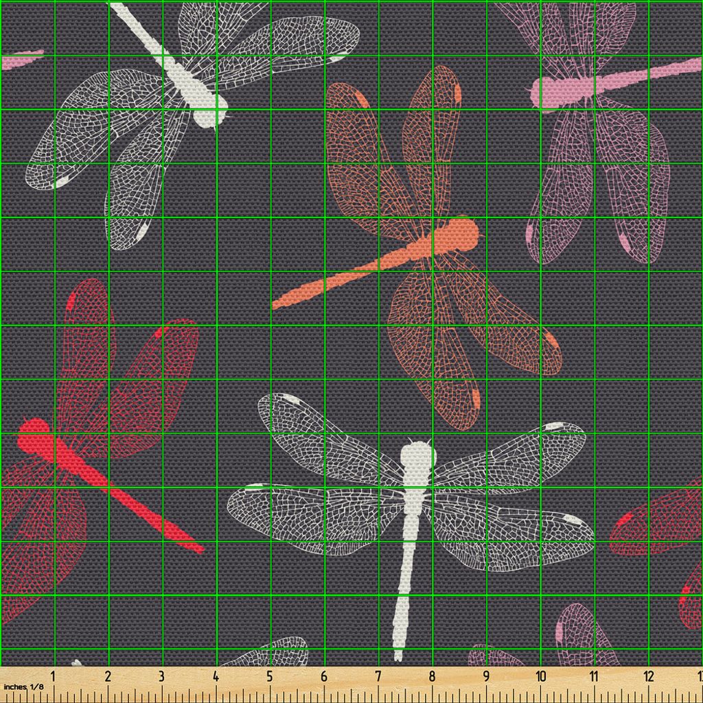 ABAKUHAUS Libelle Gewebe als Meterware, Verschiedene farbige Schattenbilder mit einem Paar Artful Wings auf dunklem Hintergrund, 3 M (148 x 300 cm)...