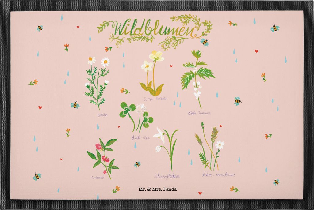 Mr. & Mrs. Panda bodenmatte Wildblumen 40 x 60 cm - Geschenk, Schmutzfangmatte, Blume, Fußabstreifer, Wildblume, Schuhabstreifer, Blumen, Dekorati...