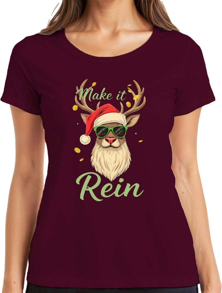 Make it Rein Rentier Sonnenbrille Weihnachten lustig Geschenk Damen T-Shirt, Burgundy, 3XL