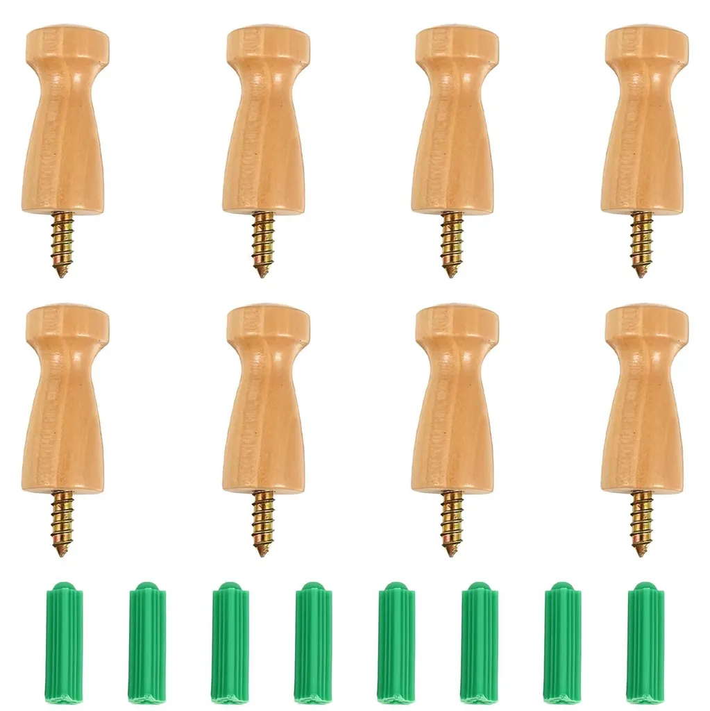 Lot de 8 Patères en Bois Murales avec Vis et Chevilles pour Vêtements