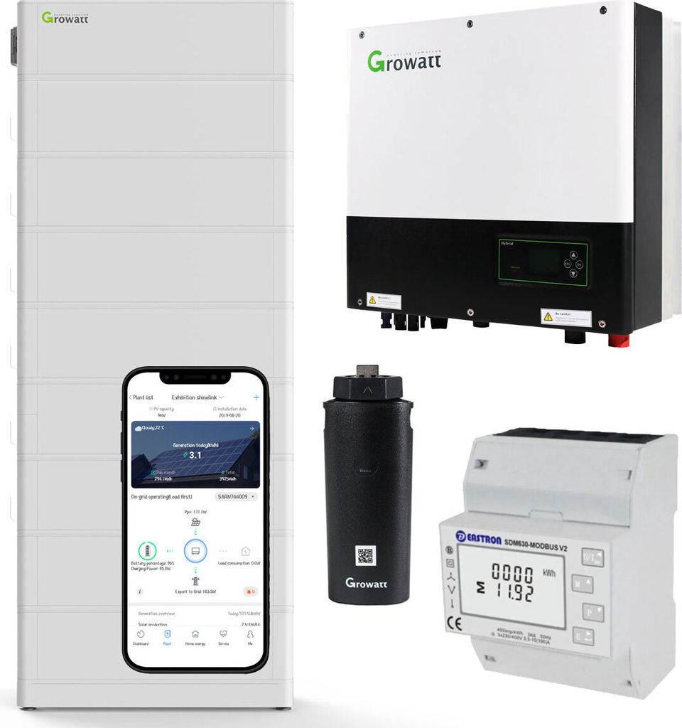 Growatt SPH5000TL3-BH-UP 0% MwSt §12 III UstG 5kW Hybrid Wechselrichter mit 20.4kWh Solarspeicher-