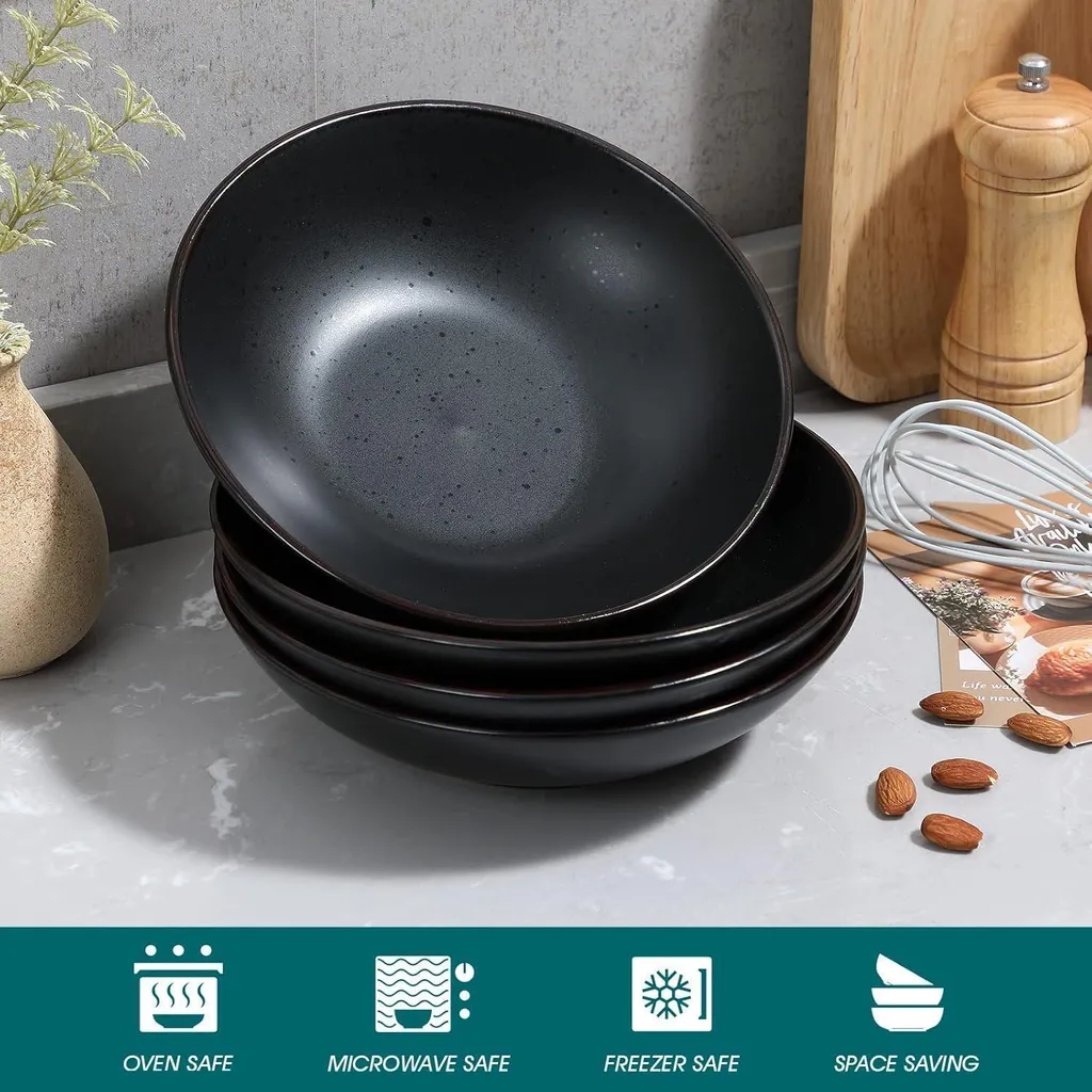 vancasso MODA Set 4 Piatti Fondi Nero 800ml - Ceramica in Gres - 4