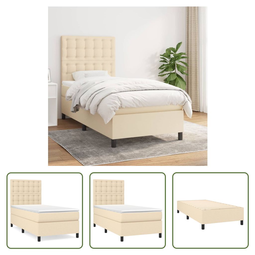 The Living Store Boxspringbett mit Matratze Creme 80x200 cm Stoff