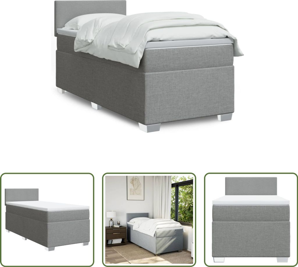 The Living Store Boxspringbett mit Matratze Hellgrau 90x200 cm Stoff