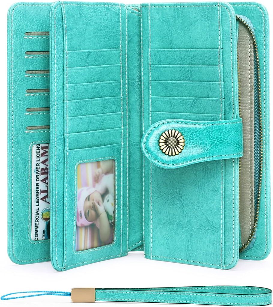 Geldbörse Damen Leder Portmonee Gross Frauen Clutch RFID Schutz Blocking große Kapazität Lang Geldbeutel mit 24 Kartenfächer und Portemonnaie