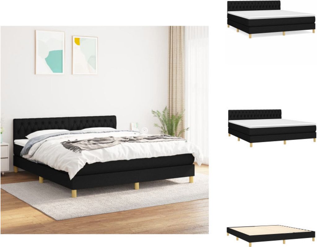 vidaXL Boxspringbett mit Matratze Schwarz 180x200 cm Stoff - Betten & Bettgestelle