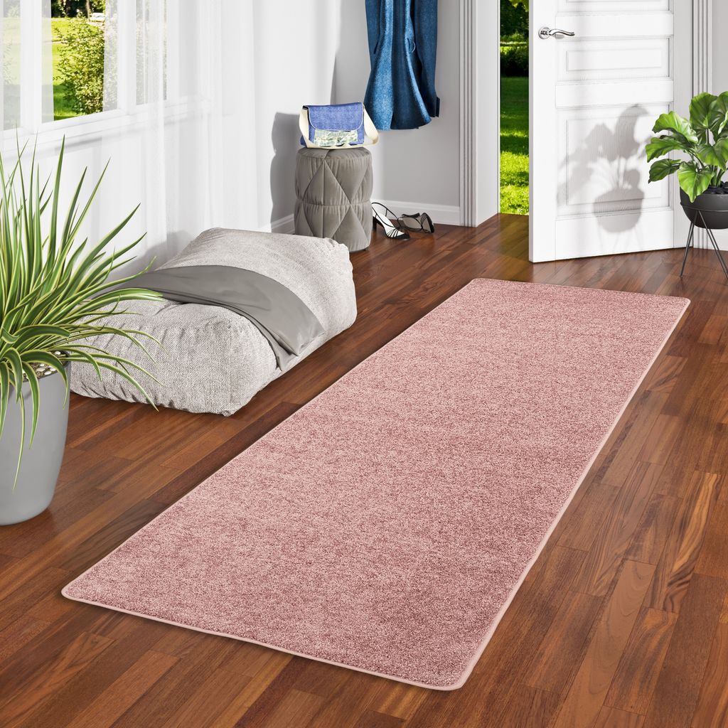 Hochflor Velours Läufer Teppich Luna Altrosa, Größe:80x320 cm