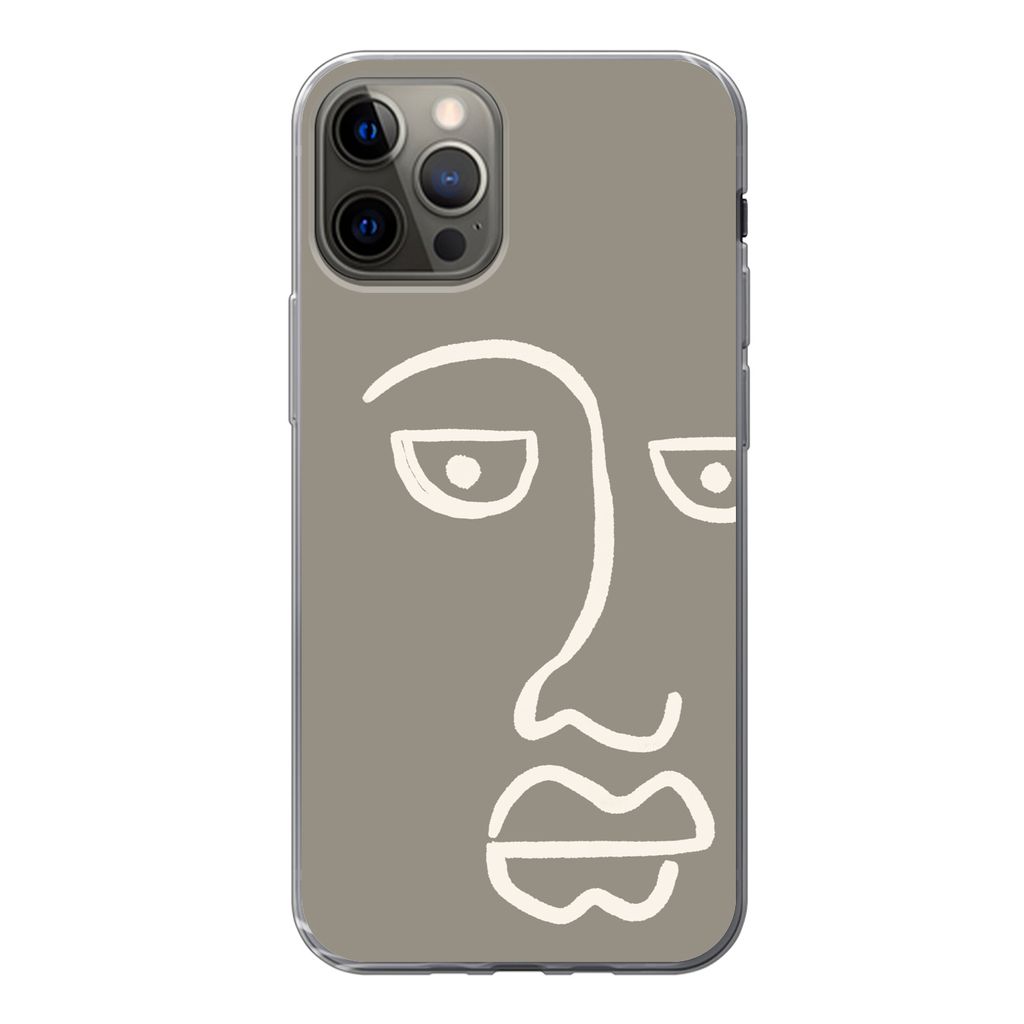 MuchoWow Handyhülle Schutzhülle Hülle für iPhone 12 Pro Gesicht - Abstrakt - Strichzeichnung Silikon Softcase Handy Hülle - Abdeckung