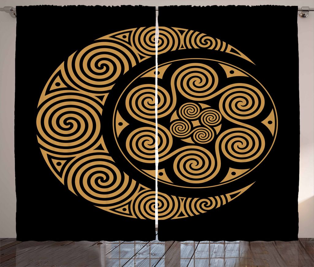 ABAKUHAUS Erdig Rustikaler Gardine, Celtic Mond und Sonne Boho, Schlafzimmer Kräuselband Vorhang mit Schlaufen und Haken, 280 x 175 cm, Pale Orang...