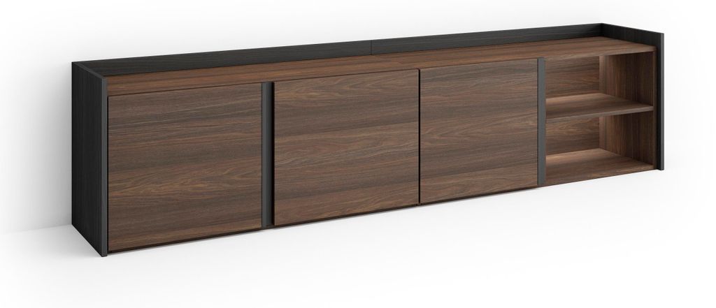 TV-Möbel Holzeffekt dunkler eiche und schwarz 207x35x50cm mit Led