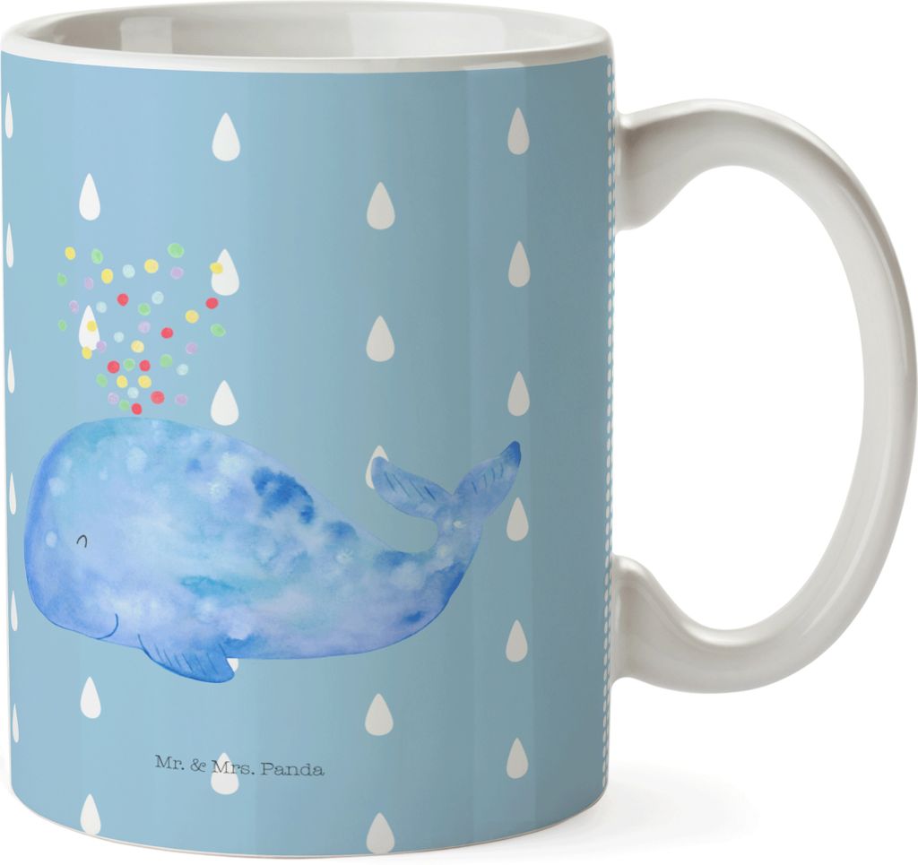 Mr. & Mrs. Panda Kunststoffbecher Wal Konfetti - Blau Pastell - Geschenk, Geburtstag, Haferl, Schulkind Tasse, Kindertasse, Lebensabschnitt, Plasti...
