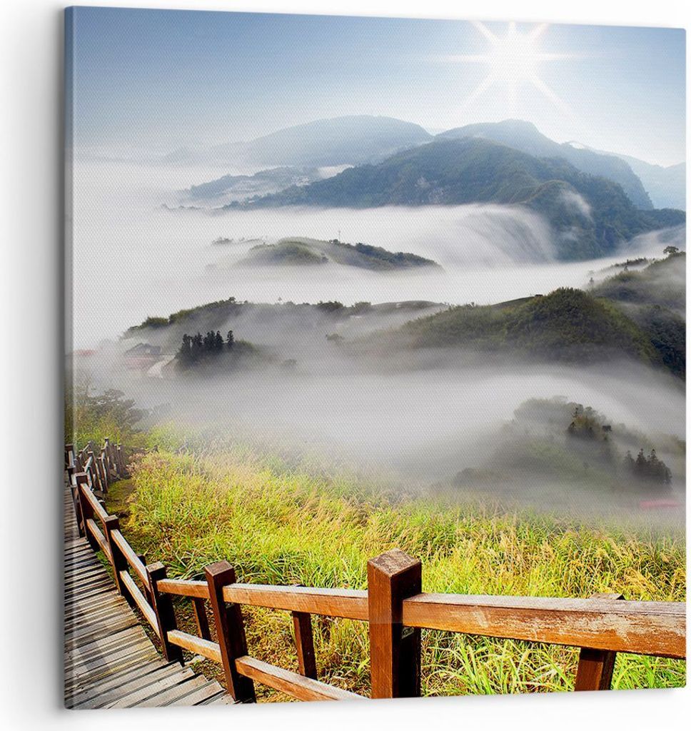 Bild auf Leinwand - Leinwandbild - Asien schönheit berg landschaft - 60x60cm - Wand Bild - Wanddeko - Leinwanddruck - Bilder - Kunstdruck - Wandde...