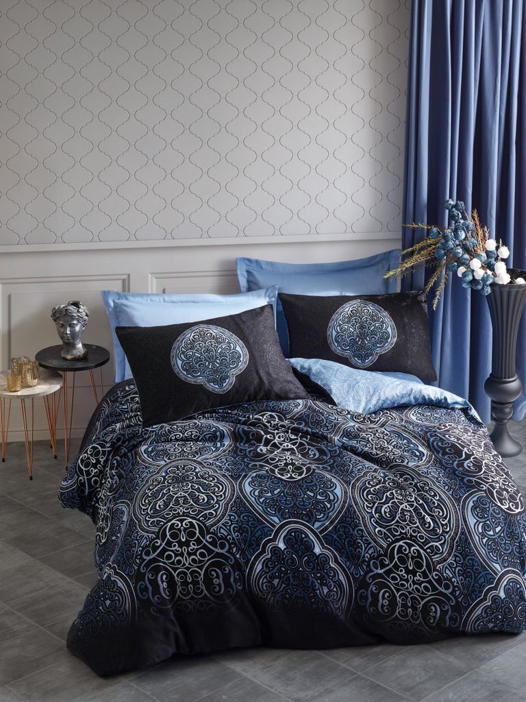 Saten Line bettwäsche-set 200x220cm satin glory blau