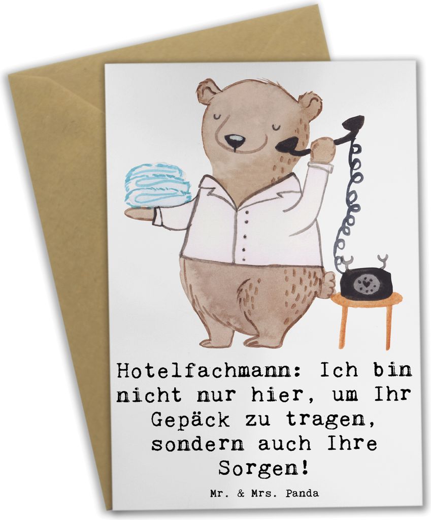 Mr. & Mrs. Panda Glückwunschkarte Hotelfachmann Sorge - Weiß - Geschenk, Serviceorientiert, osterkarte, Grußkarten, Beruf, sondern auch Ihre Sor...