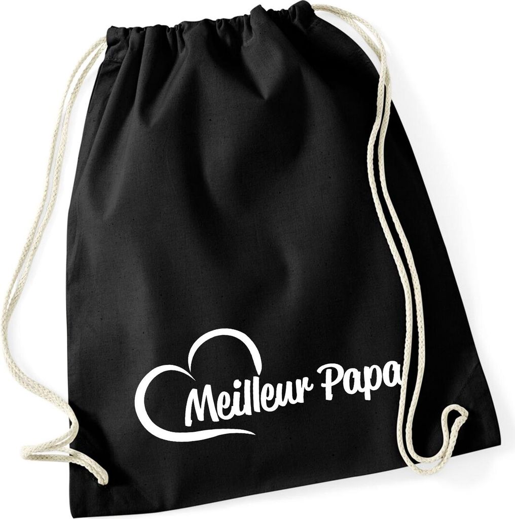 Huuraa Turnbeutel Meilleur Papa Cœur 12 Liter Black Baumwolle Rucksack Geschenkidee