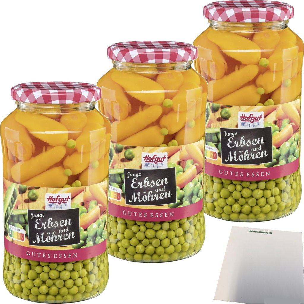 Hofgut Erbsen sehr fein mit Möhren 3er Pack (3x720ml Glas) Produktbild 
