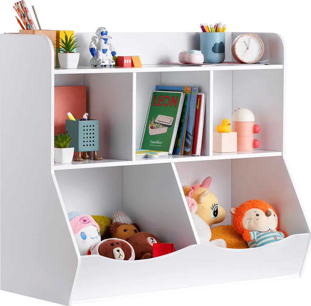 SucceBuy Mobiletto Giocattoli in Legno | Armadio Bianco Robusto Bambini