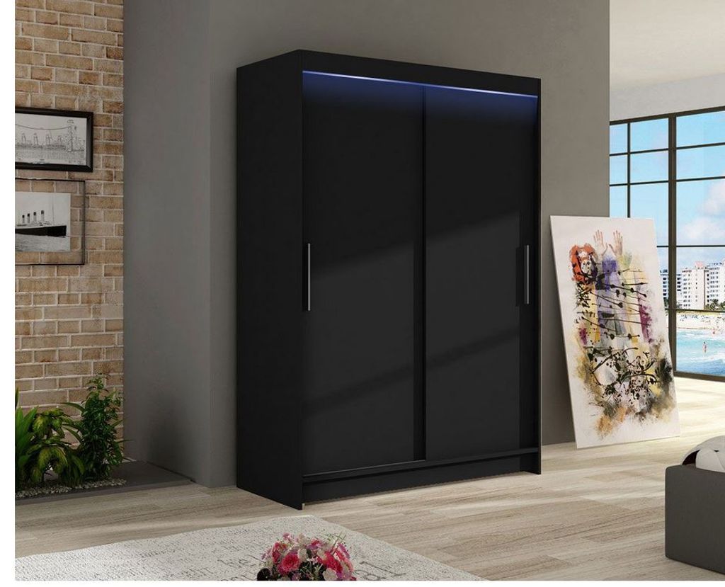 Šatní skříň 120 cm s posuvnými dveřmi a LED osvětlením Obrázek produktu 