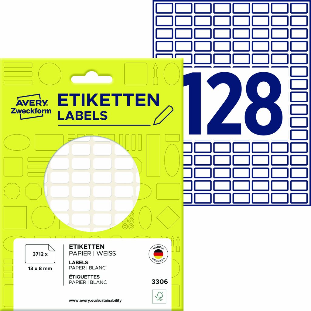 Avery Zweckform 3306, Vielzweck-Etiketten, 13 x 8 mm, 3.712 Produktbild 