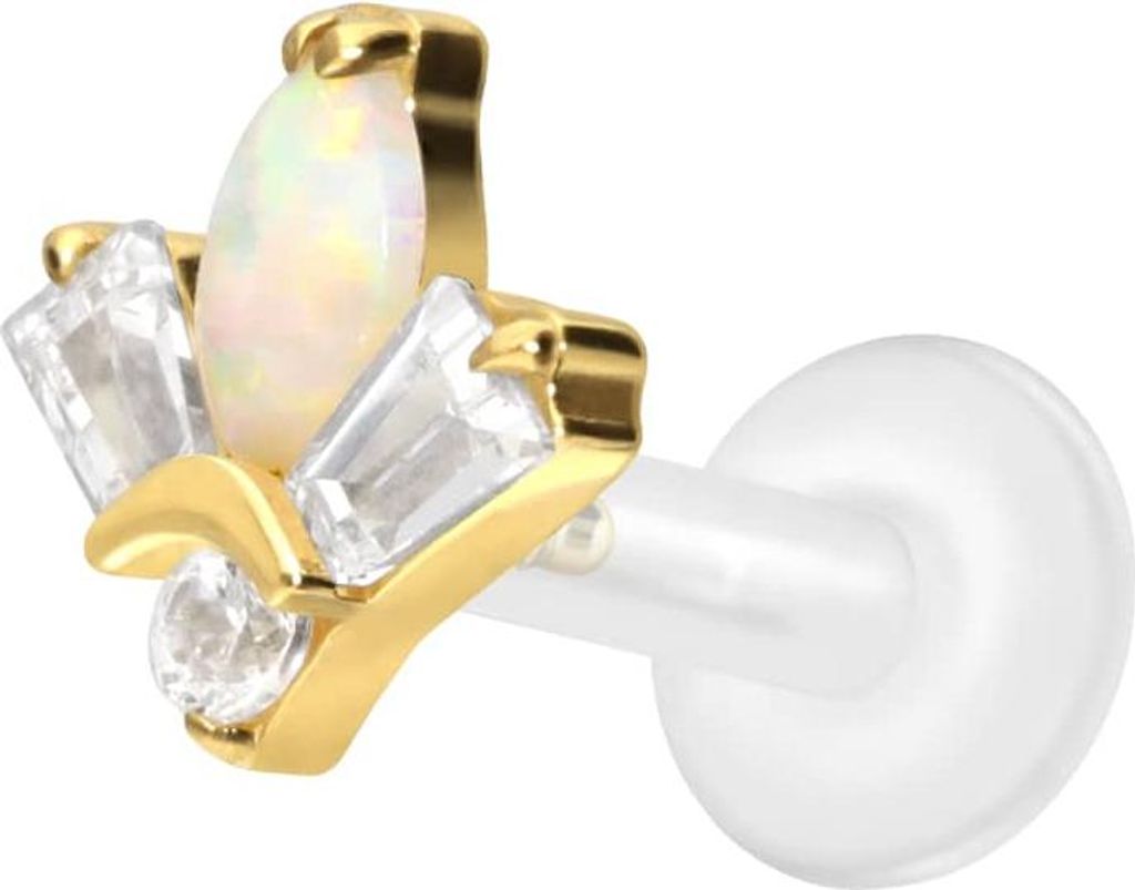 Ohrpiercing, Nasenpiercing PTFE Labret mit Innengewinde + Titan-Aufsatz LOTUSBLÜTE Gold Stablänge: 8mm | Stabstärke: 1,6mm