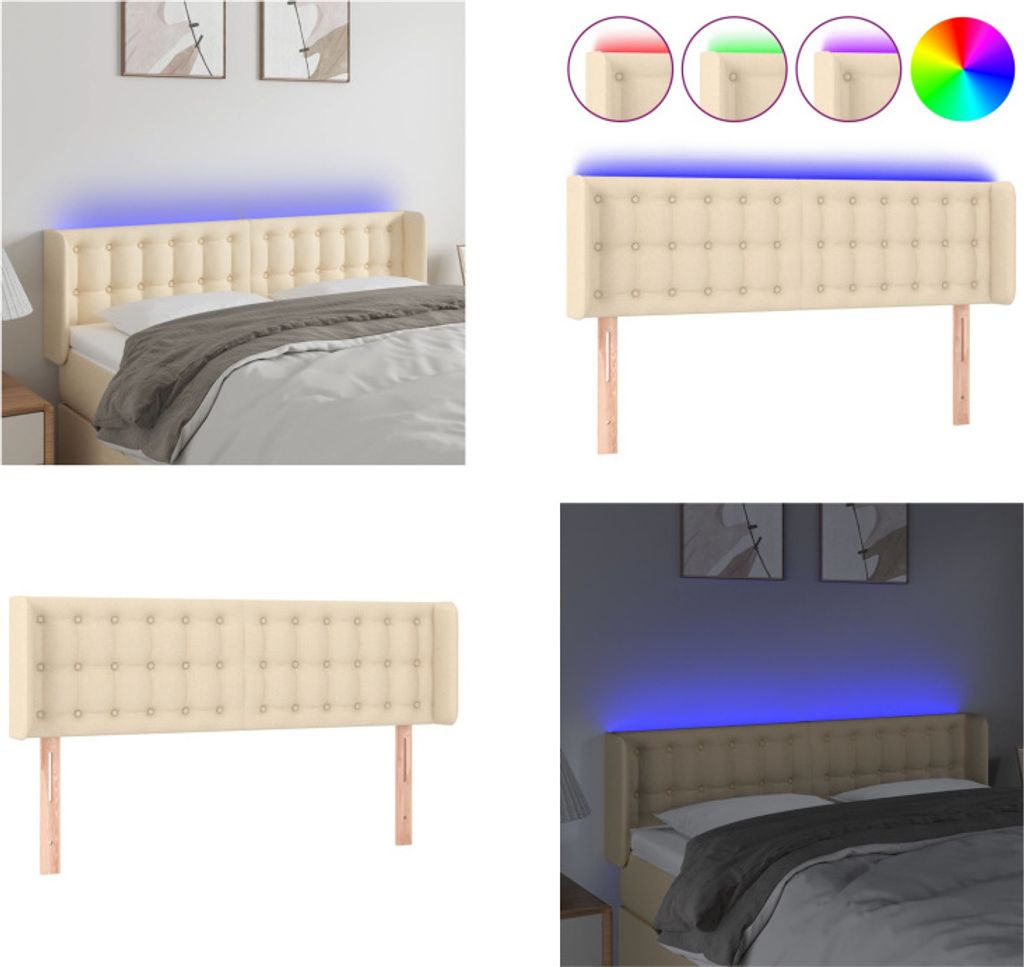vidaXL LED Kopfteil Creme 147x16x78/88 cm Stoff - LED Kopfteil - LED Kopfteile - Kopfteil - Bett-Kopfteil