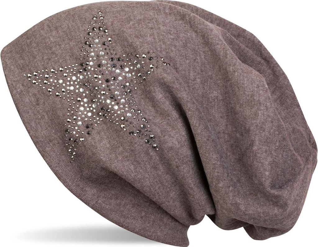 styleBREAKER Damen Slouch Beanie Mütze mit Strass Stern | Glitzer Longbeanie aus weicher Viskose | One Size für Erwachsene