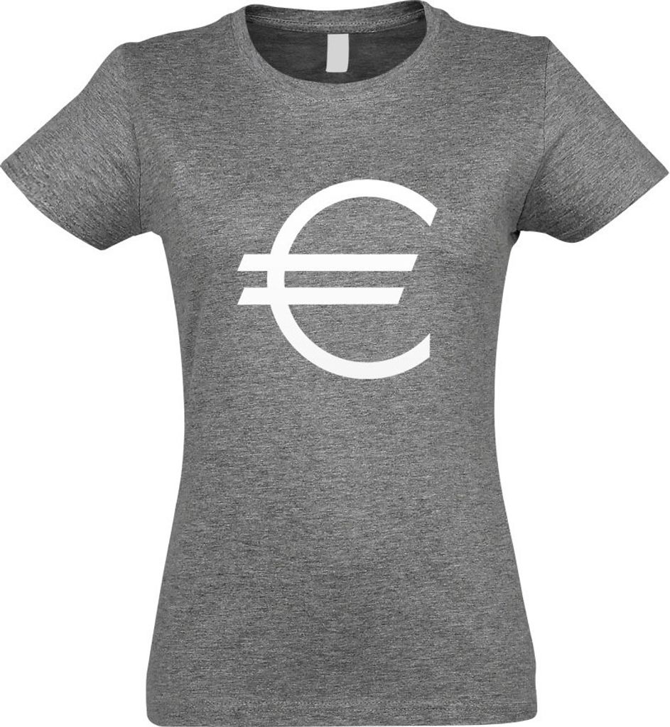 Kiwistar - T-Shirt tailliert - Damen - Graumeliert - Eurozeichen - Eur Euro Symbol - mit Motiv Bedruckt - Funshirt Design - Sport - Freizeit - Dame...